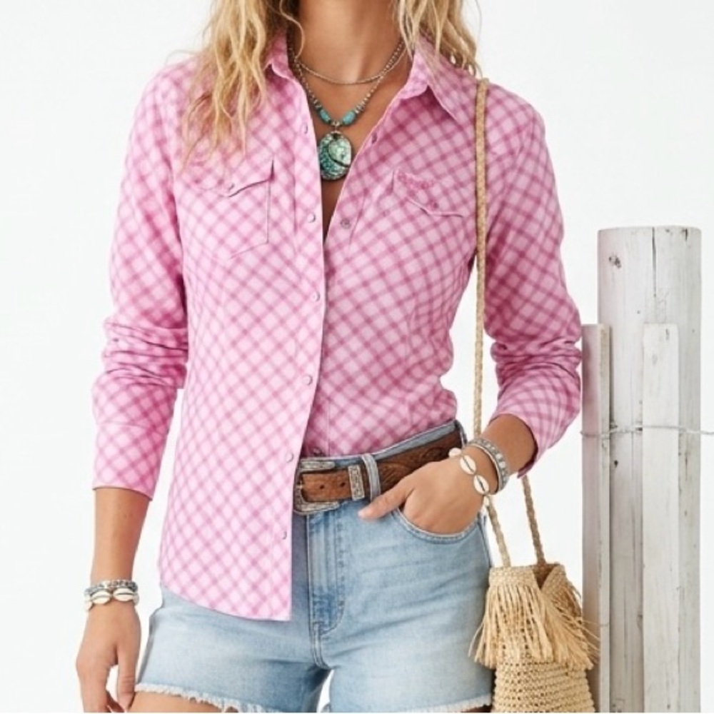 Wrangler Western Pink Pearl Snap Shirt | Tough Enough To Wear Pink Edition | M